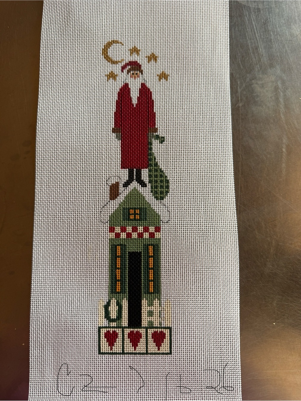Holiday Santa Tower Needlepoint Wall Hanging - Green and Red